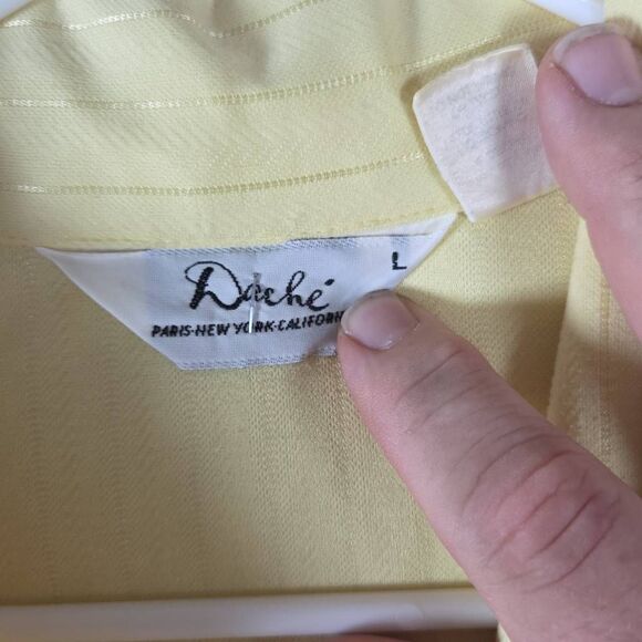 Lilly Dache Mens Textured Jacquard Stripe Raglan Sleeve Polo Shirt Yellow Large - Picture 2 of 6
